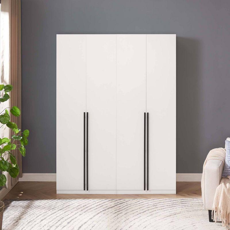 Manhattan Comfort 2pc Lee 4 Door and 8 Shelf Module Wardrobe White: Modern Storage, MDF, Metal Hardware