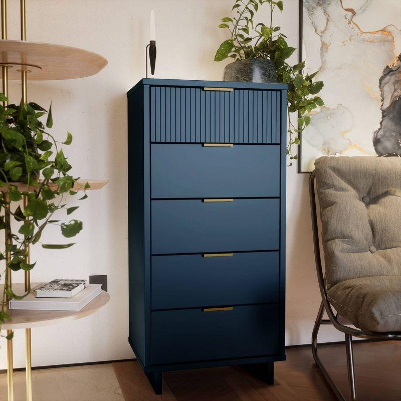 Midnight Blue Vertical 5-Drawer Dresser with Soft Close