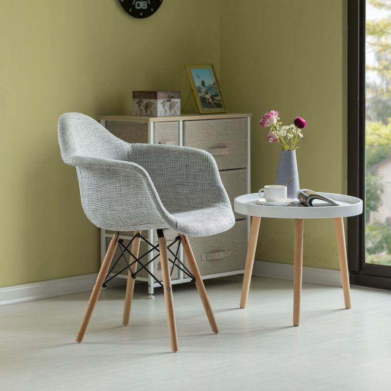 Fabulaxe Mid-Century Modern Style Fabric Lined Armchair with Beech Wooden Legs, Grey Set 2