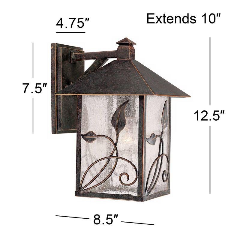 Franklin Iron Works French Garden Rustic Farmhouse Outdoor Wall Light Fixture Bronze Leaf Vine 12 1/2" Clear Seedy Glass for Post Exterior Barn Deck