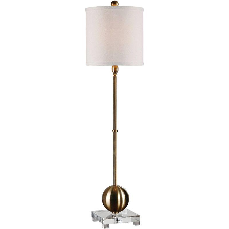 Uttermost Modern Buffet Table Lamp 35" Tall Brushed Brass White Linen Hardback Shade for Bedroom Living Room Nightstand Bedside