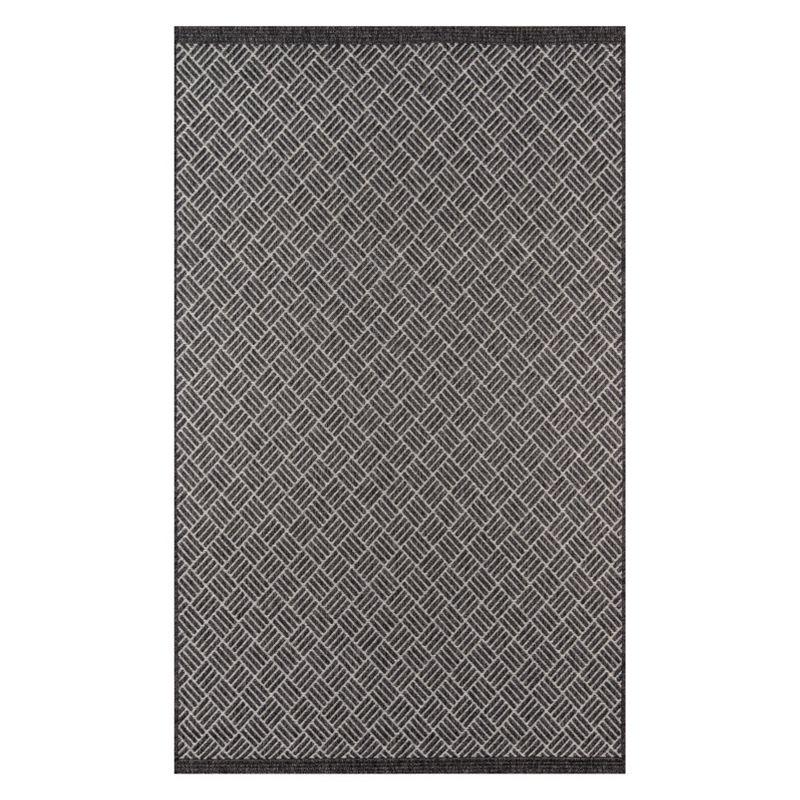 3'11"x5'7" Geometric Loomed Accent Rug Charcoal - Momeni: Contemporary Indoor/Outdoor Low Pile Area Rug