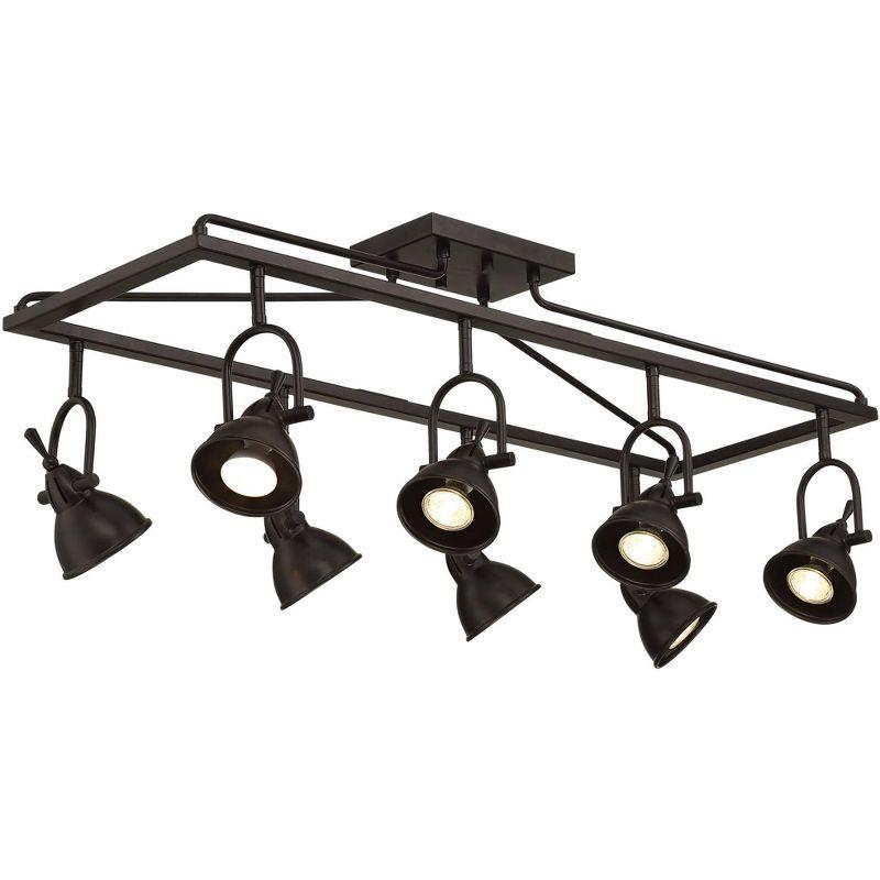 Pro Track Kane 8-Head LED Ceiling Track Light Fixture Kit Spot Light GU10 Directional Brown Bronze Finish Metal Farmhouse Rustic Cage Kitchen 36" Wide