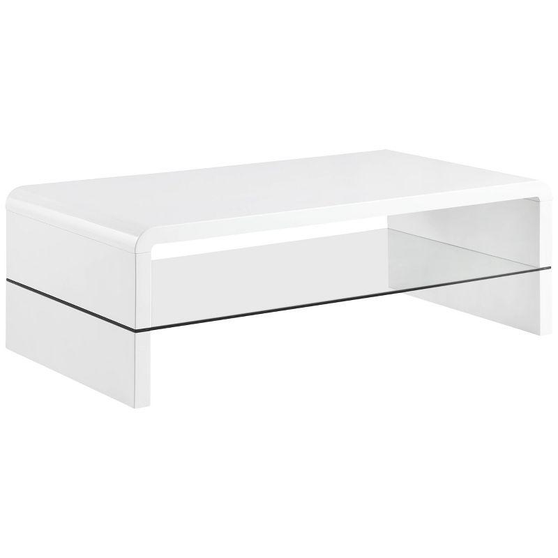 White High Gloss Rectangular Coffee Table with Glass Shelf