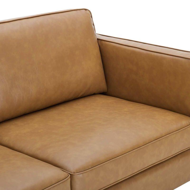 Kaiya Vegan Leather Sofa Tan - Modway: Mid-Century Modern Design, Gold Metal Accents, Dense Foam Padding