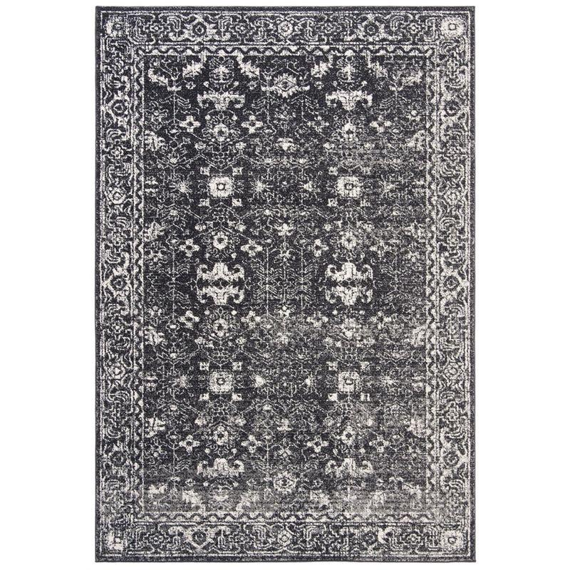 Charcoal and Ivory High Pile Synthetic Rectangular Rug