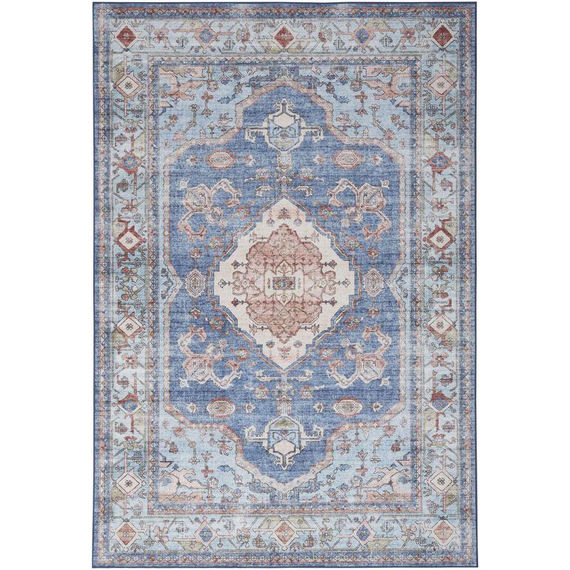 Nourison Fulton Bordered Medallion Non-Slip Flatwoven Indoor Rug Blue 5' x 7'