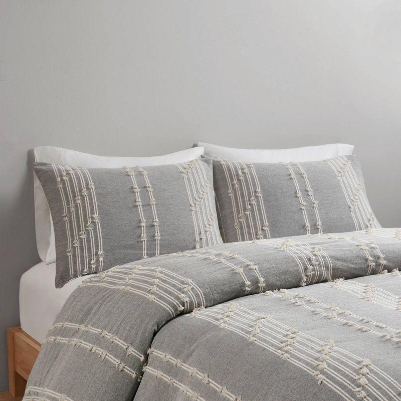 Ink+Ivy 3pc King/California King Kara Cotton Jacquard Duvet Cover Set Gray: OEKO-TEX Certified, Farmhouse Style