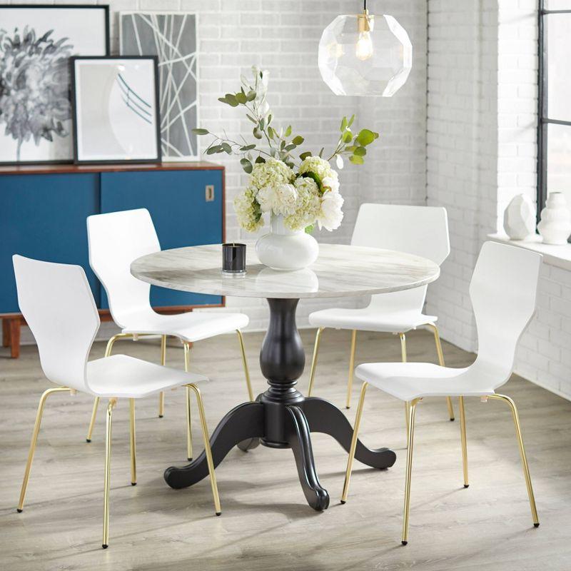 Set of 2 Enna Mid-Century Modern Bentwood Dining Chairs White - angelo:HOME: Gold-Tone Metal Legs, Kitchen & Room Use