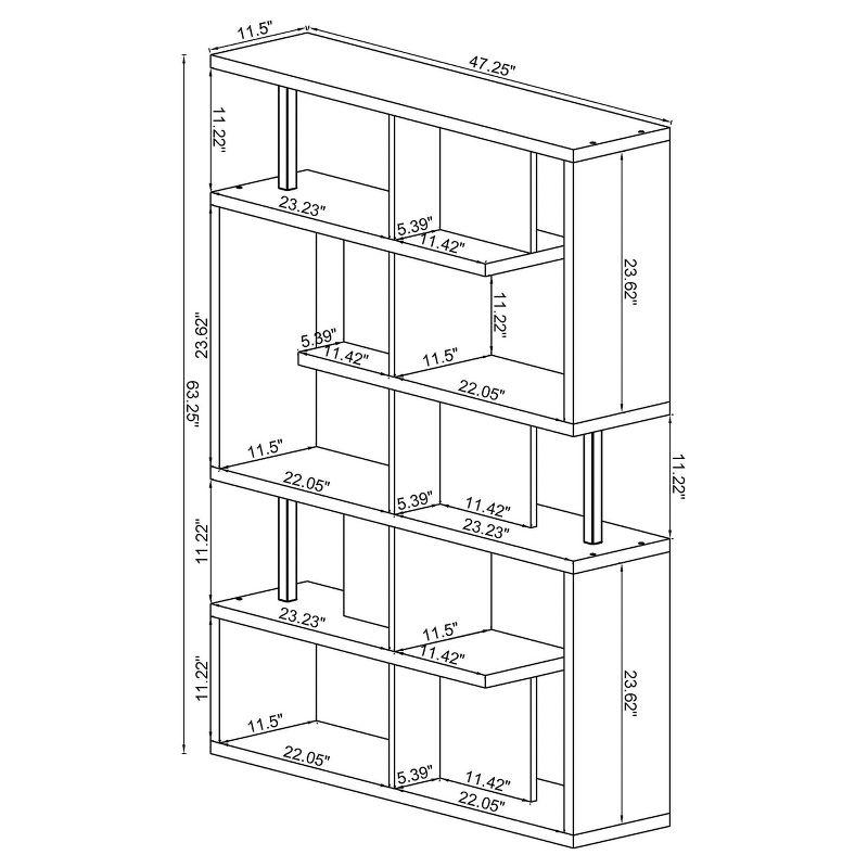 Modern White Zig Zag 5-Tier Bookcase with Chrome Accents