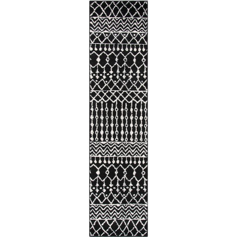 Black and Ivory Hand-knotted Synthetic Runner Rug, 2' x 11'