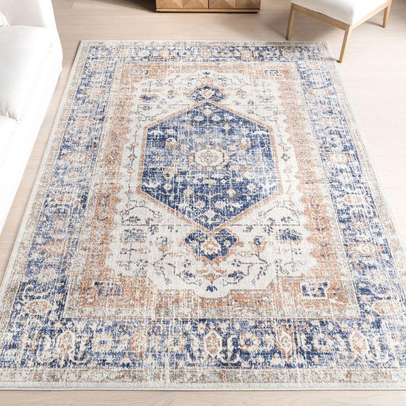 Nuloom Jacquie Oriental/Persian 3x5 Accent Indoor Area Rug for Living Room Bedroom Dining Room Entryway Kitchen, Blue/Ivory
