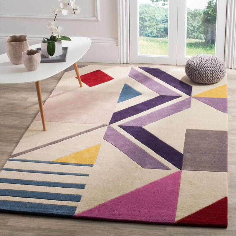 Ivory and Multicolor Geometric Wool Tufted Area Rug