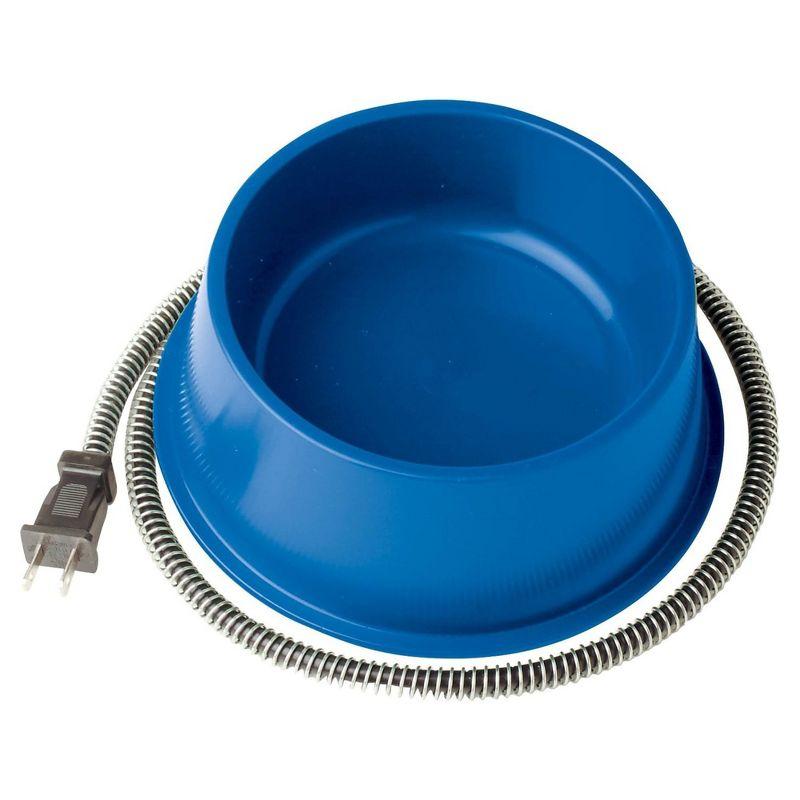 Blue Plastic Heated Pet Bowl with Anti Chew Cord, 1 Quart