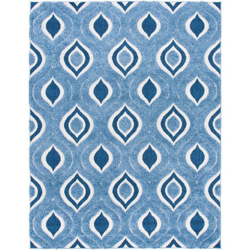 Ivory and Blue Geometric Shag Synthetic Area Rug