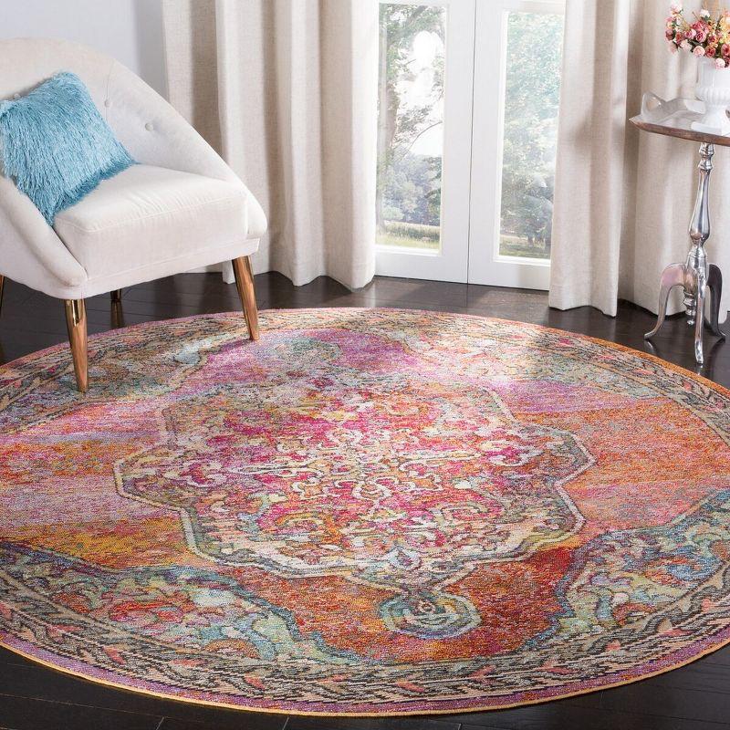 Crystal CRS502 Power Loomed Area Rug - Orange/Light Blue - 7' Round - Safavieh.