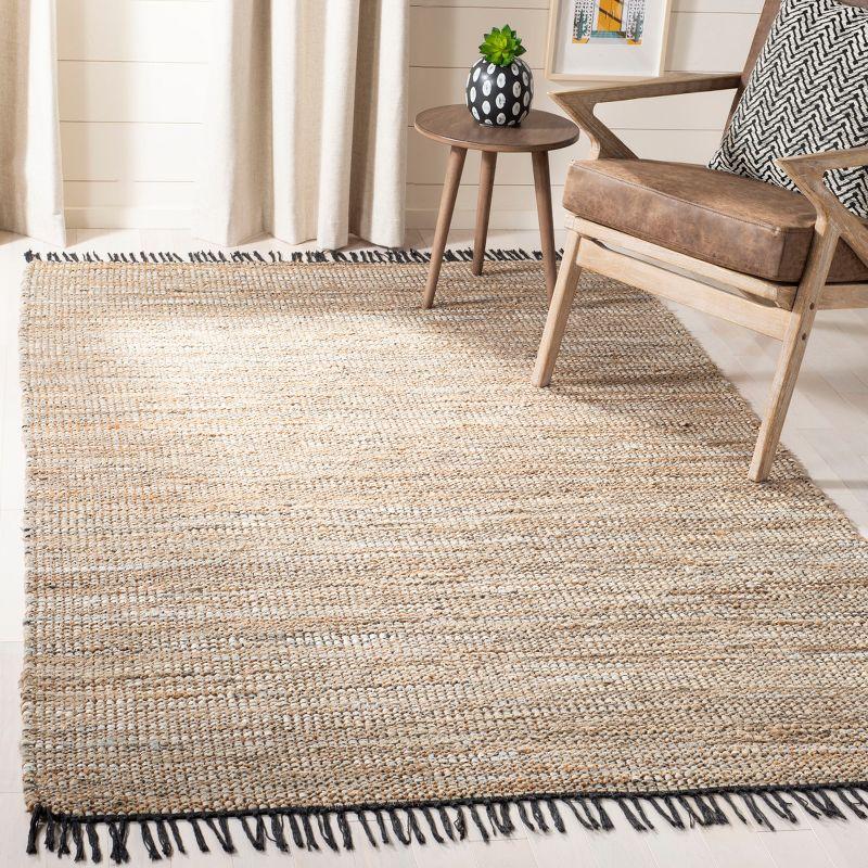 Beige Handwoven Cowhide Leather 8' x 10' Area Rug