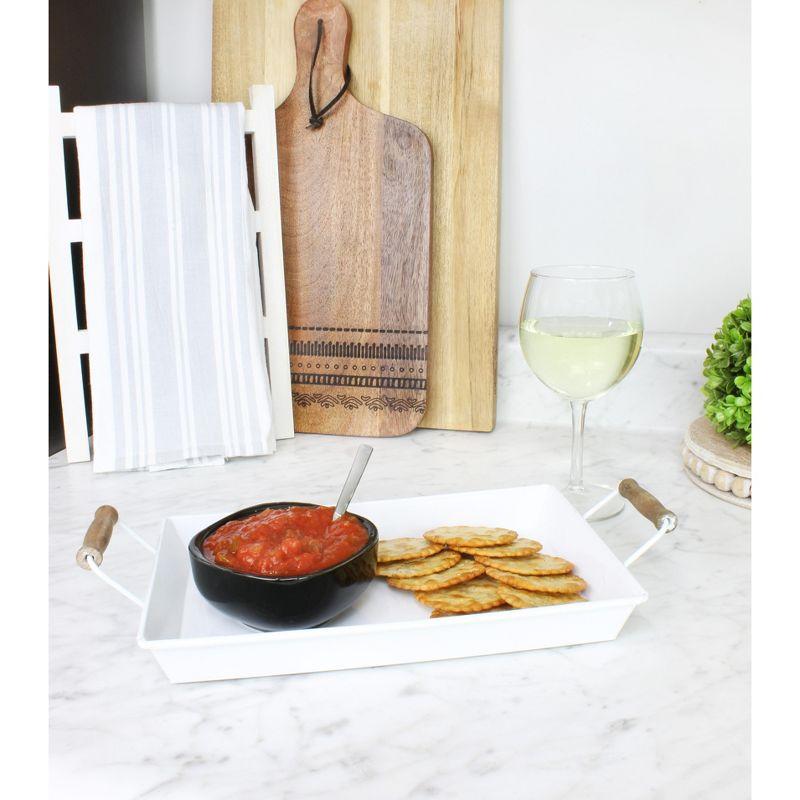 AuldHome Design  Rustic White Enamelware Trays, Small & Medium 2pc Set; Farmhouse Decor Trays w/ Handles