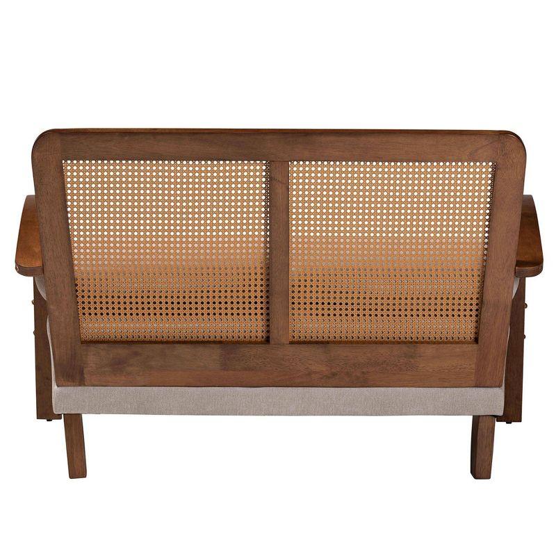 Baxton Studio Sage Fabric and Wood Loveseat: Japandi Style, Rattan Detail, Cozy 2-Seater