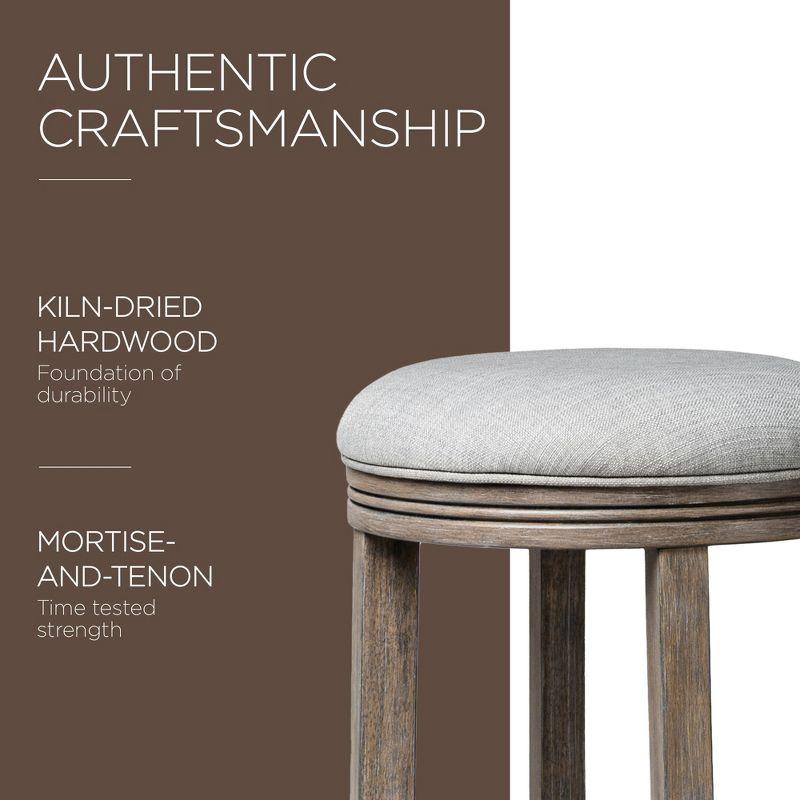 Maven Lane Eva Counter Stool in Reclaimed Oak Finish with Ash Grey Fabric Upholstery