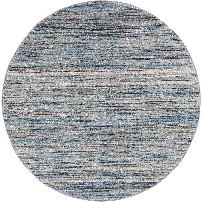 Celestial Blue-Grey 5'3" Round Synthetic Easy-Care Area Rug