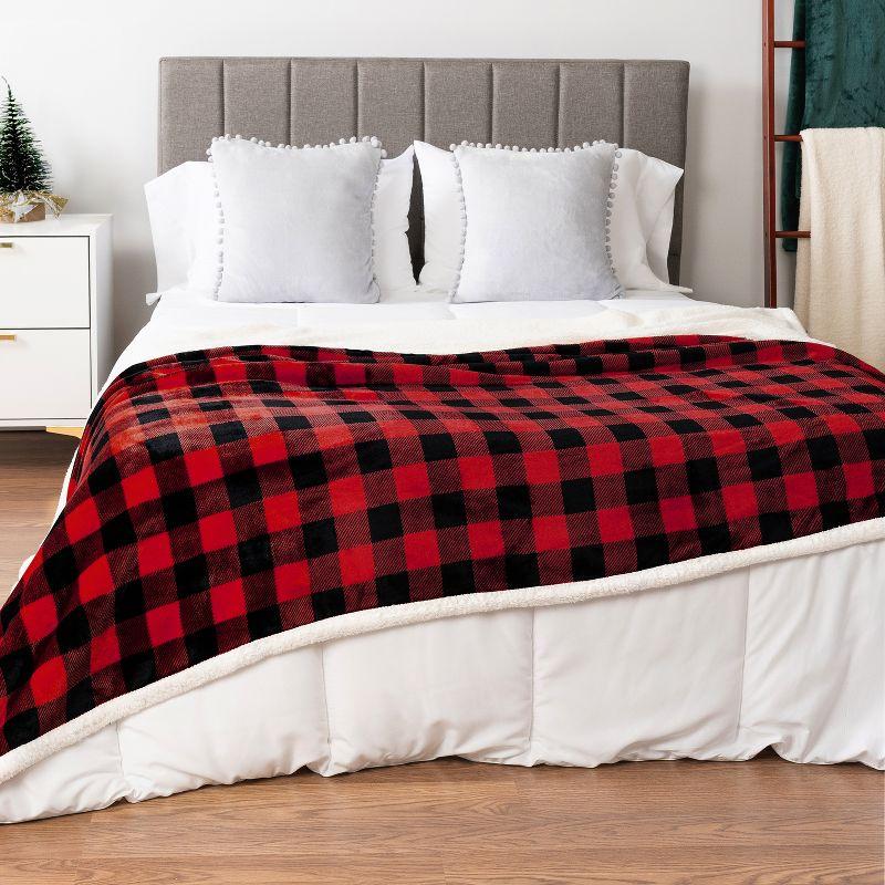 Queen Red and Black Buffalo Plaid Sherpa Fleece Blanket