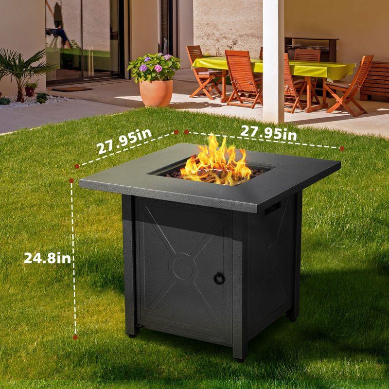 28'' Black Metallic Gas Fire Pit Table with Lid