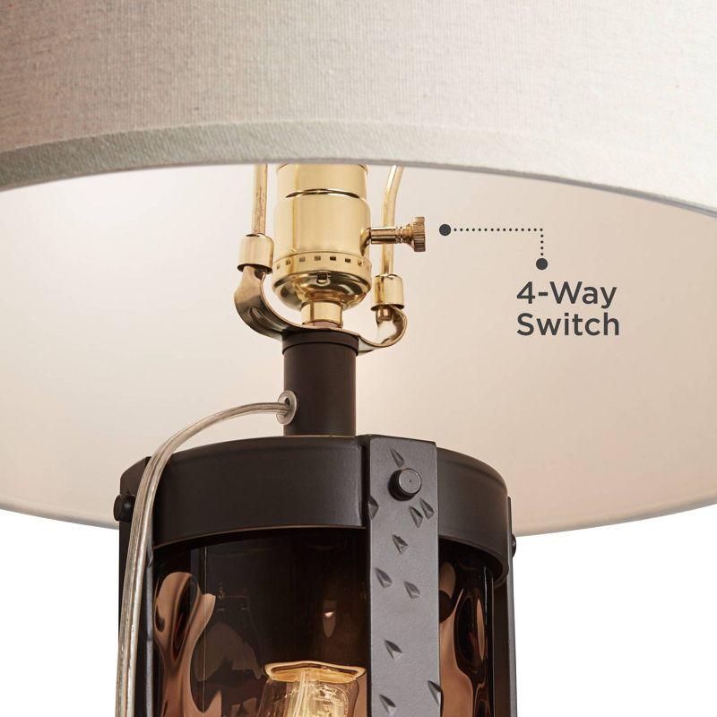 Pacific Coast Lighting 30 1/2" Tall Large Rustic End Table Lamp Night Light Dark Amber Black Glass Metal Single Beige Shade Living Room Bedroom