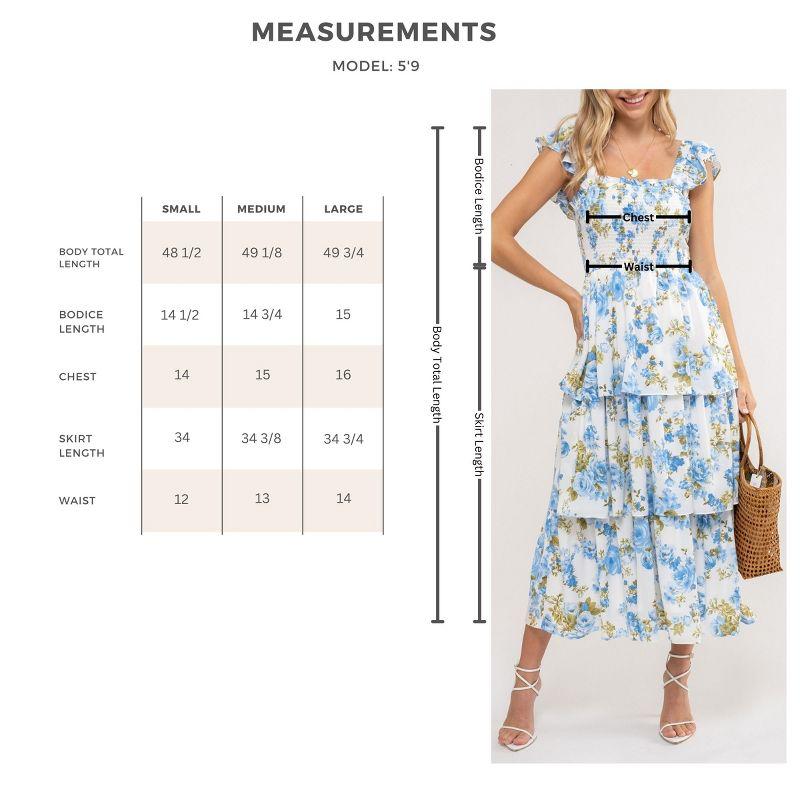 August Sky Women's Smocked Floral Tiered Midi Dress, Pink Multi Large