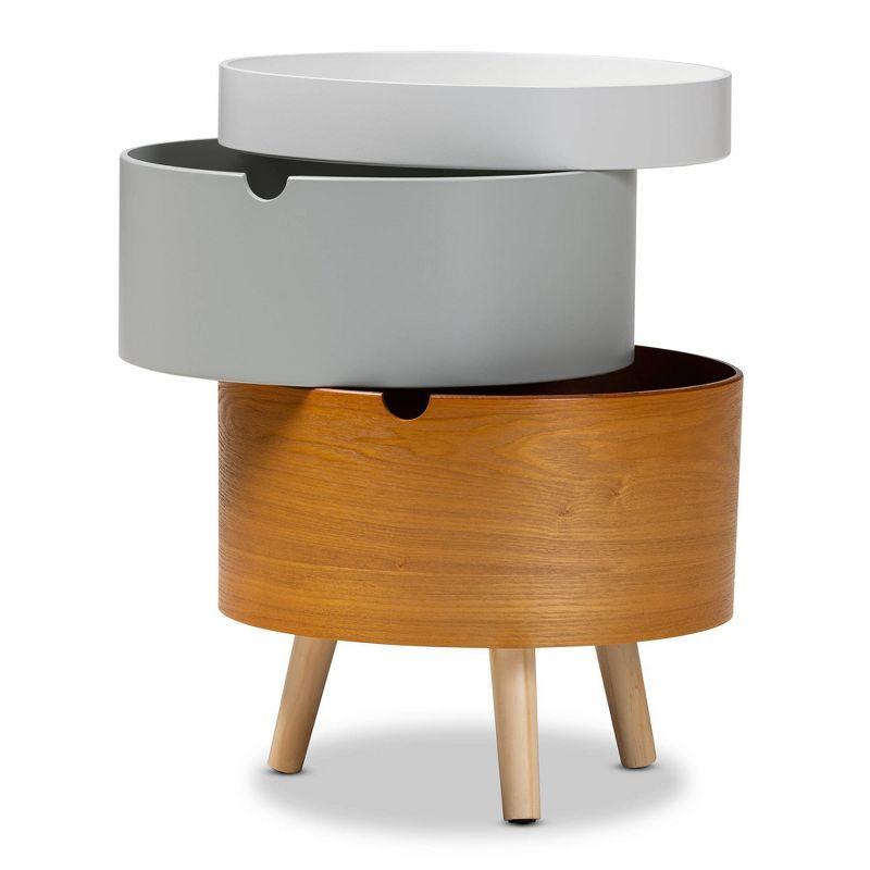 3 Tier Elison Wood Nightstand White - Baxton Studio: Mid-Century Modern Bedside Table with Storage & Removable Tray