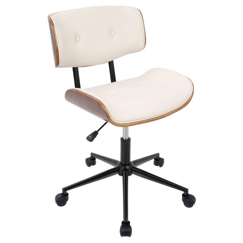 Lombardi Mid-Century Modern Swivel Task Chair in Walnut & Cream