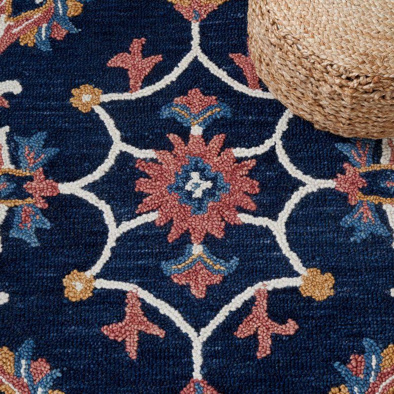 Countryside Blossom Hand-Tufted Blue Wool Area Rug - Easy Care, Reversible