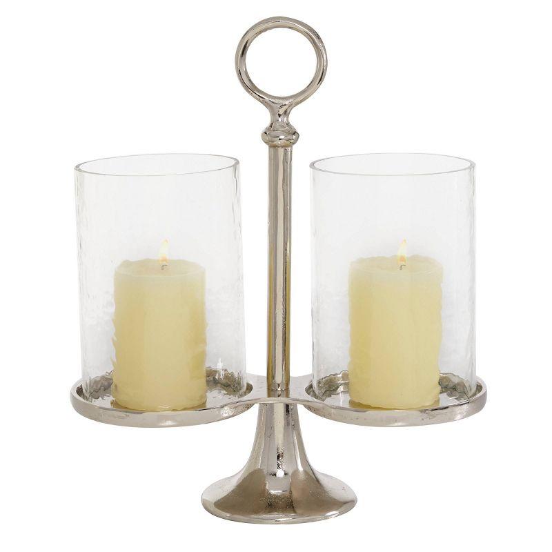 Contemporary Silver Aluminum & Glass Hurricane Candle Lantern - 14.4"