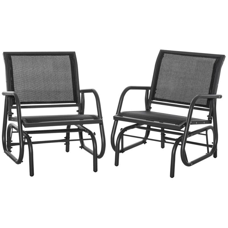 Outsunny Outdoor Glider Chairs, Swing Chair with Breathable Mesh Fabric, Curved Armrests and Steel Frame for Porch, Garden, Poolside, Balcony, Black