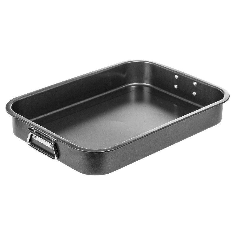 Lexi Home 16.5 Inch Non-Stick Carbon Steel Roasting Pan with V-Rack