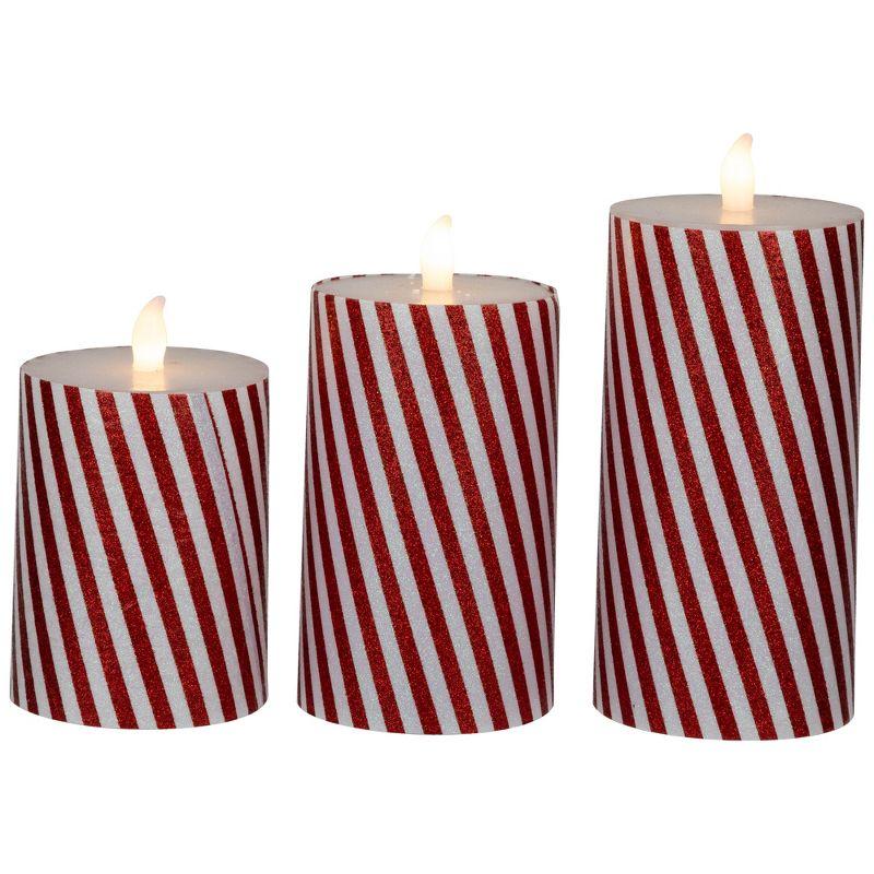 Northlight LED Flickering Flameless Candy Cane Striped Christmas Wax Pillar Candles - 6" - Set of 3