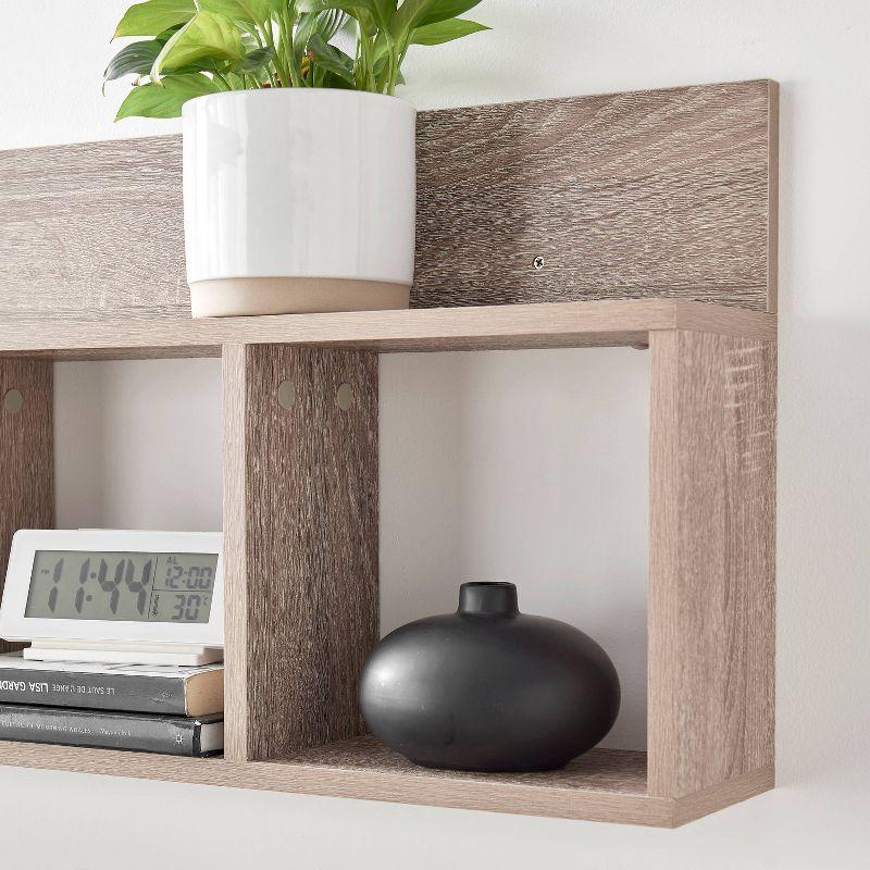 Danya B. 31.5" x 15.7" Modern 3 Cube Floating Wall Shelf with Display Ledge Weathered Oak: Laminated MDF, Iron Hardware