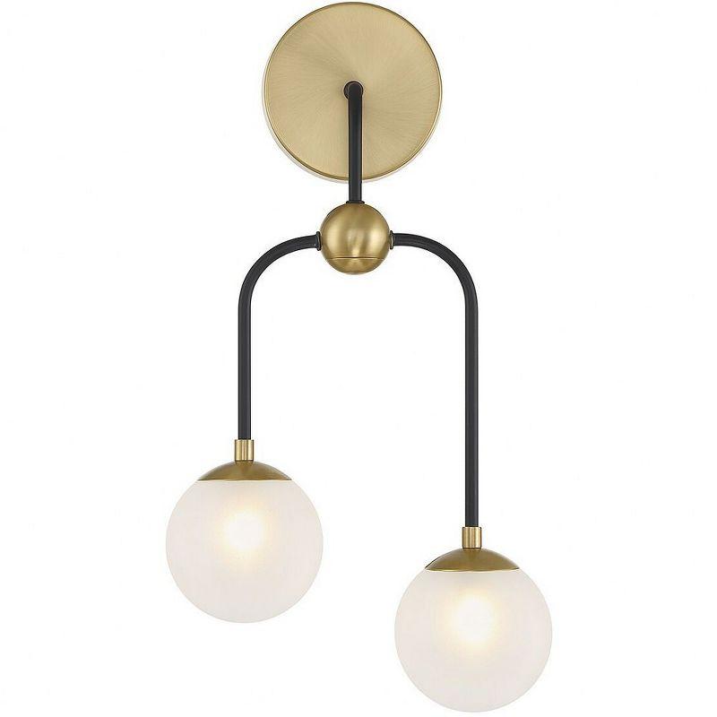 Matte Black and Warm Brass 2-Light Glass Sconce