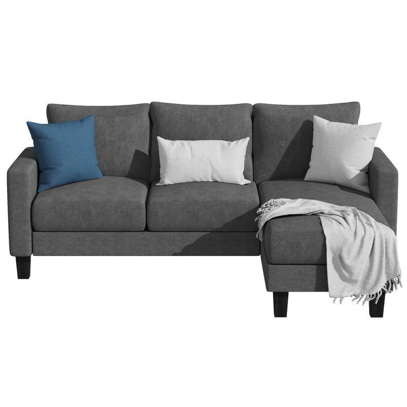 LACOO L-Shaped Sofa, Linen Fabric Couch with Reversible Chaise - Dark Gray