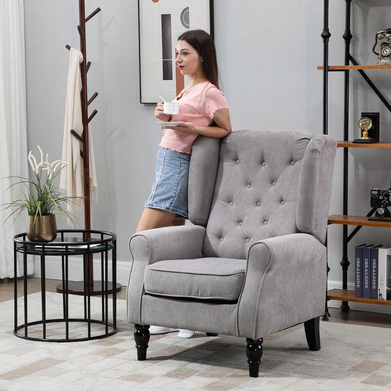 HOMCOM Button-Tufted Accent Chair with High Wingback, Rounded Cushioned Armrests and Thick Padded Seat, Set of 2, Gray