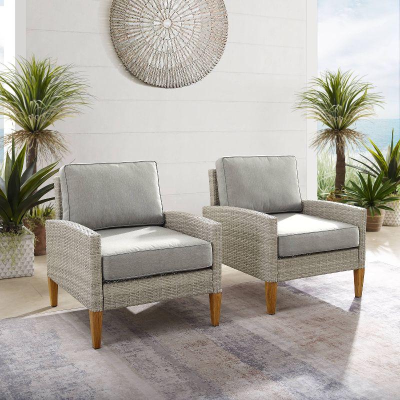 Capella Outdoor Wicker 2 Pc Chair Set Gray/Acorn - Crosley