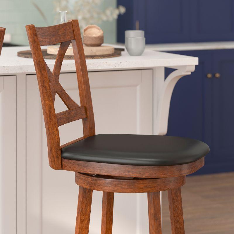 Flash Furniture Felicity Commercial Grade Wood Classic Crossback Swivel Bar Height Barstool with Padded, Upholstered Seat