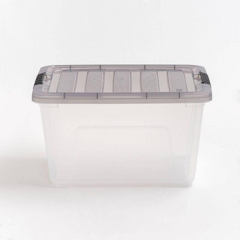 IRIS 32qt Stack and Pull Plastic Storage Bin: Clear & Gray, Stackable, Portable, Latch Closure, Built-In Handles
