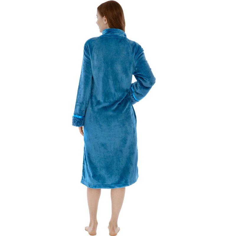 PAVILIA Womens Housecoat Zip Robe, Fleece Zipped Up Front Bathrobe, Plush Warm Long Zipper House Coat Lounger Pockets