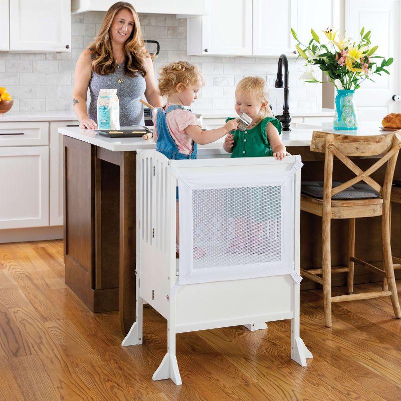 White Foldable Wooden Double Kitchen Helper Step Stool