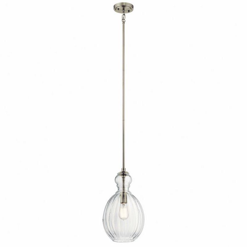 Riviera 16" 1 Light Pendant with Clear Ribbed Glass in Brushed Nickel