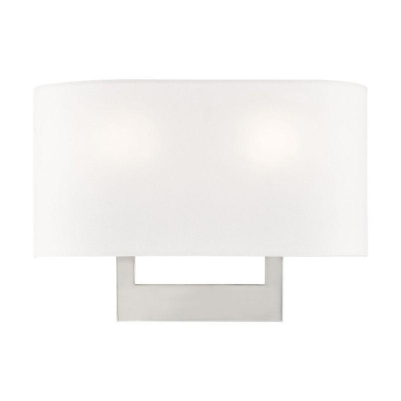 Brushed Nickel 2-Light Wall Sconce with Off-White Shade