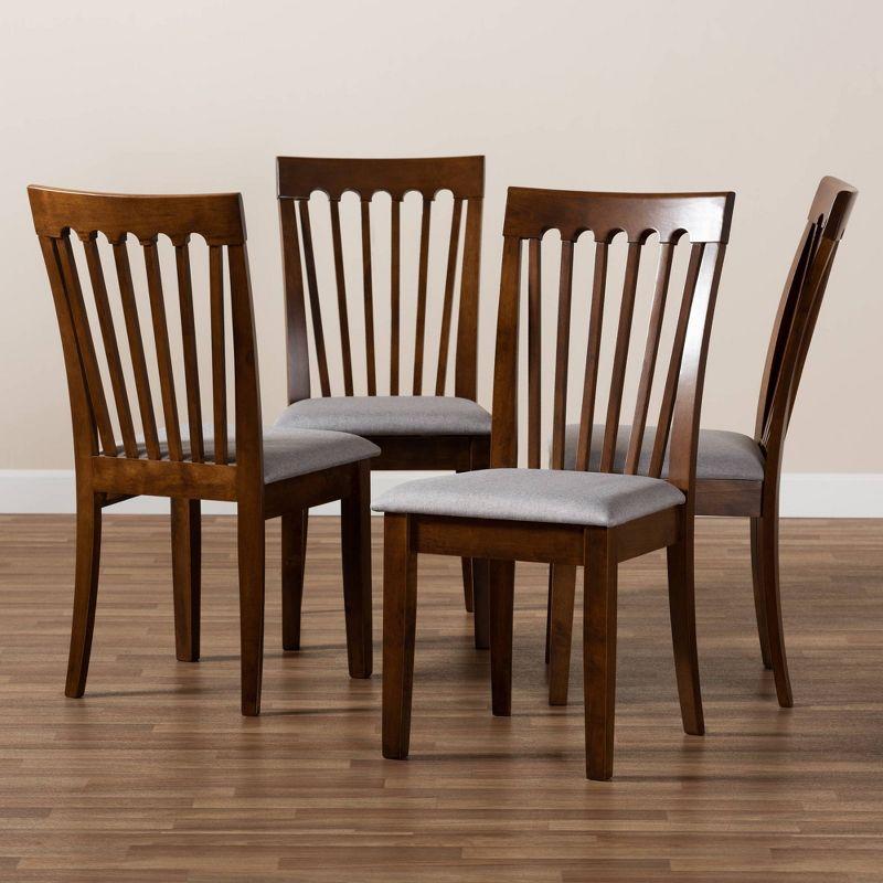 Set of 4 Minette Fabric Upholstered Walnut Dining Chairs - Baxton Studio: Rubberwood, Polyester