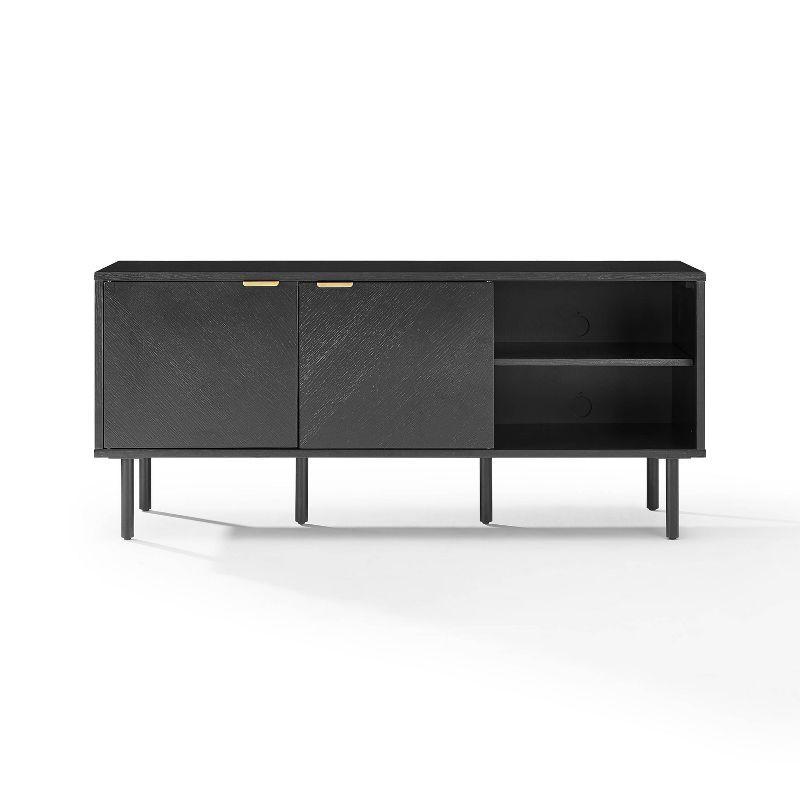 Crosley 54" Brody Record Storage Sideboard Black: Oak Wood Grain, Brass Handles, Cable Management