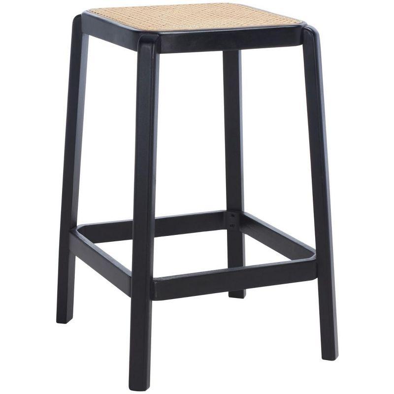 Silus Backless Cane Counter Stool - Black/Natural - Safavieh